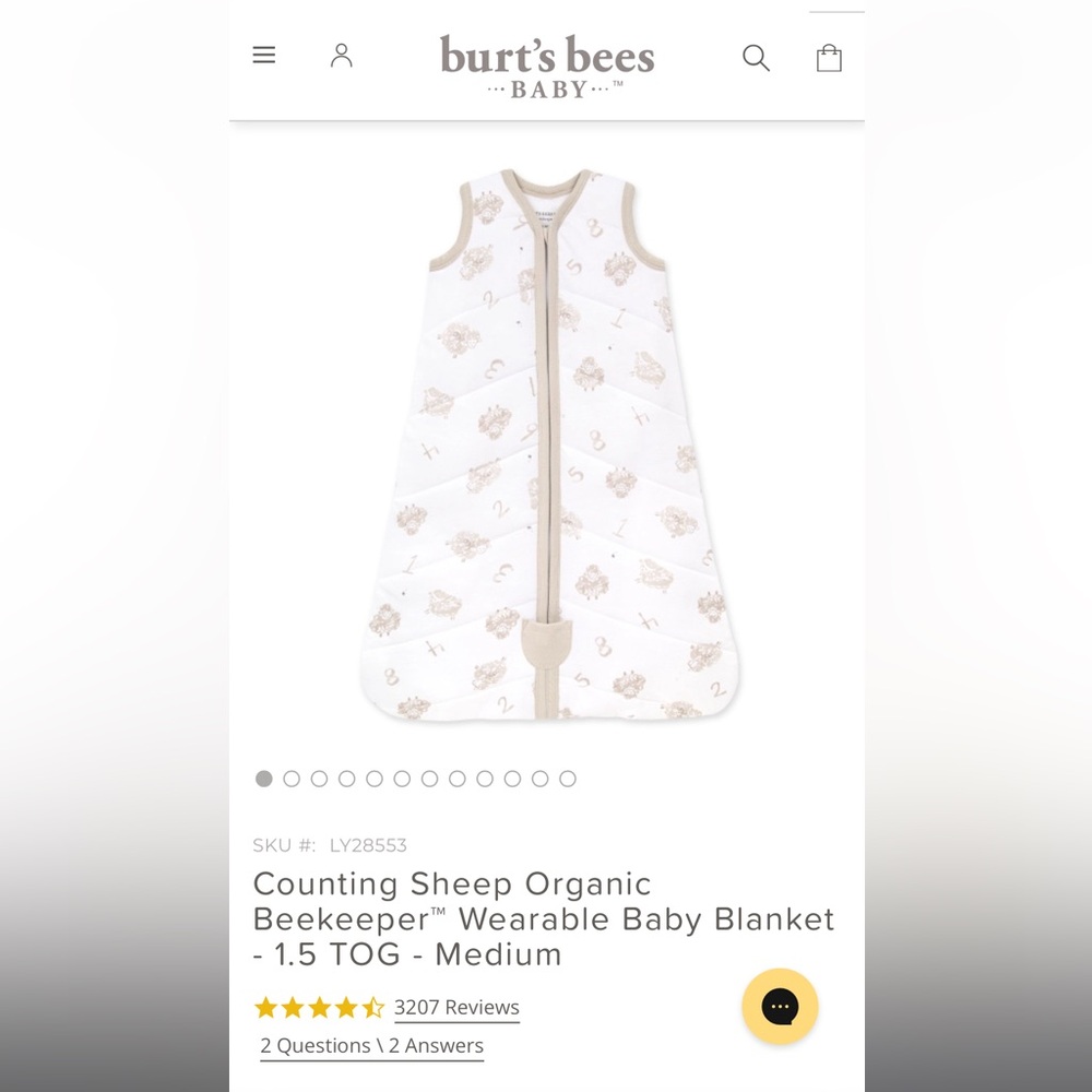 Burt’s Bees Baby M (6-12m) Organic Cotton Sleep Sack. 1.5TOG & Like New!